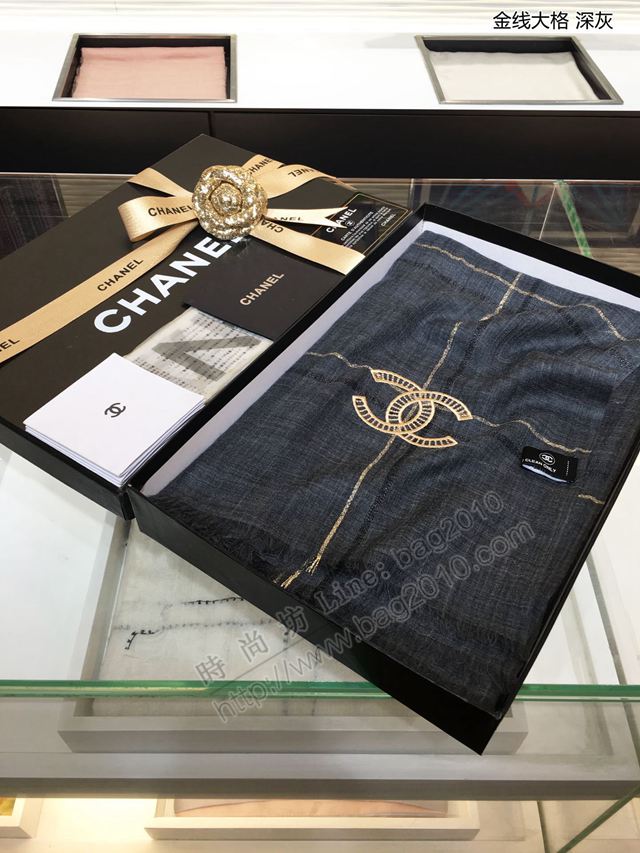 CHANEL圍巾 2019年最新火爆款 香奈兒工藝款金線大格羊絨女圍巾  llwj6823